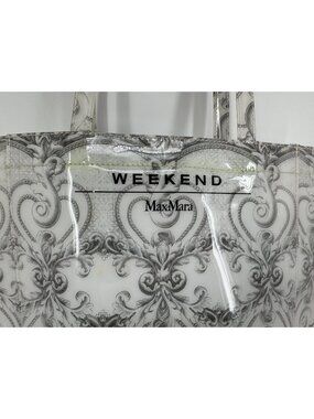 Vintage Max Mara Weekend Grey Damask Toile Print Plastic PVC Tote Bag Handbag